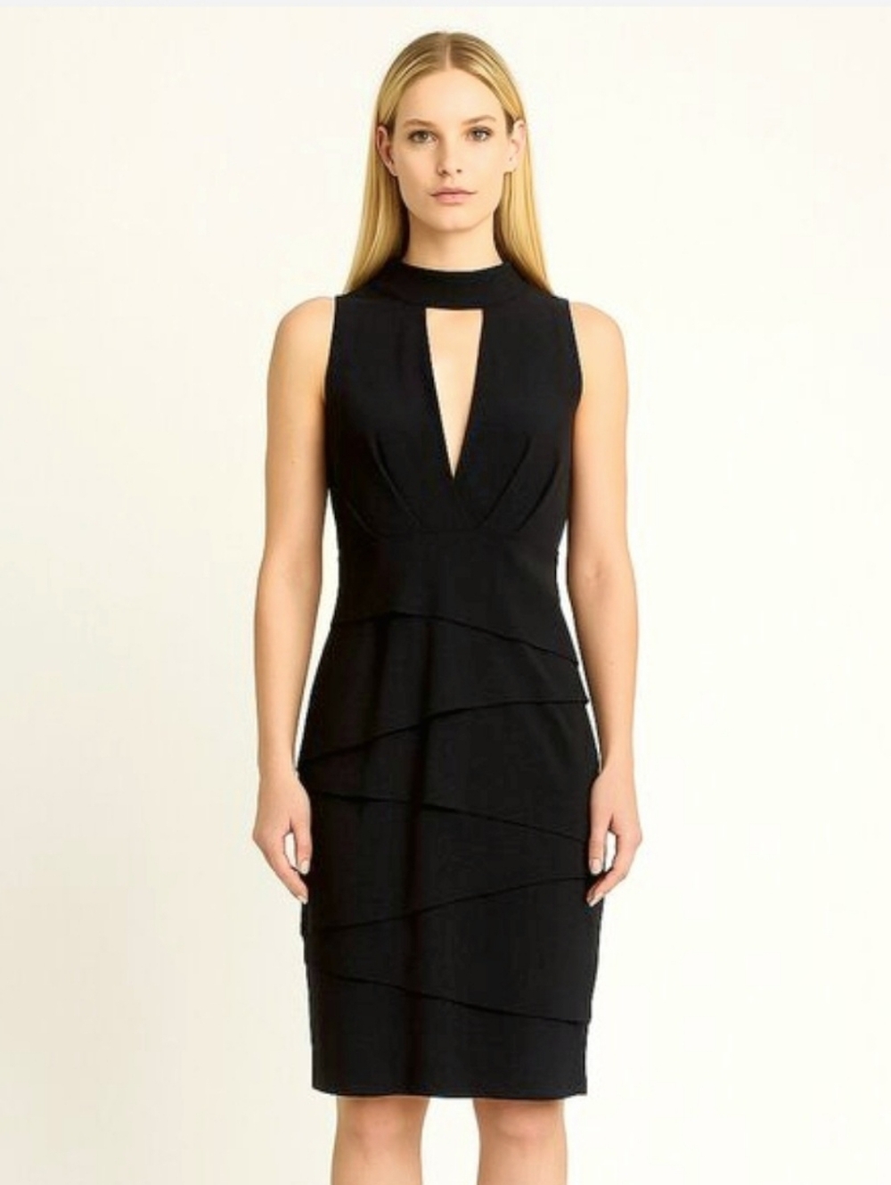 White House Black Market Black Sleeveless Tiered Knee Length Dress
